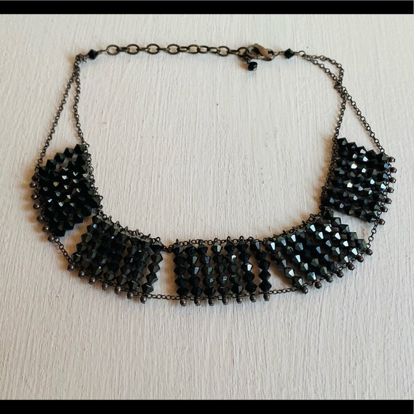 Vintage Black Crystal Beaded Choker Necklace - Picture 9 of 14